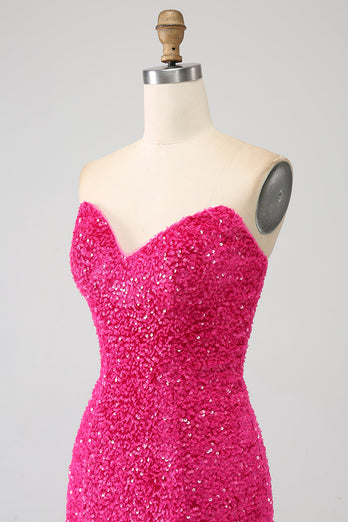 Bling Mermaid Sweetheart Hot Pink Sequins Long Formal Dress
