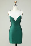 Sheath Spaghetti Straps Dark Green Short Formal Dress with Beading