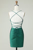 Load image into Gallery viewer, Sheath Spaghetti Straps Dark Green Short Formal Dress with Beading