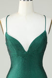 Sheath Spaghetti Straps Dark Green Short Formal Dress with Beading