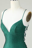 Sheath Spaghetti Straps Dark Green Short Formal Dress with Beading