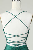 Sheath Spaghetti Straps Dark Green Short Formal Dress with Beading