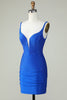Load image into Gallery viewer, Bodycon Deep V Neck Royal Blue Short Formal Dress with Beading
