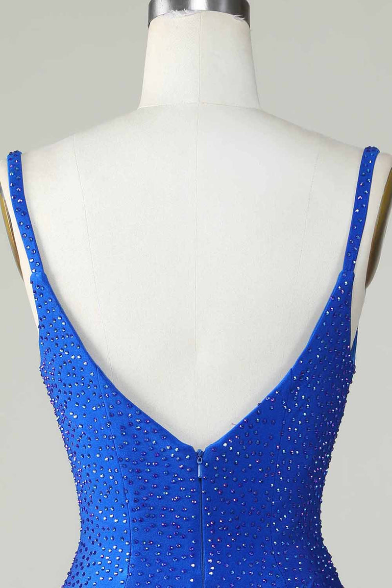 Load image into Gallery viewer, Bodycon Deep V Neck Royal Blue Short Formal Dress with Beading