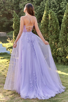 Purple Tulle Formal Dress with Appliques