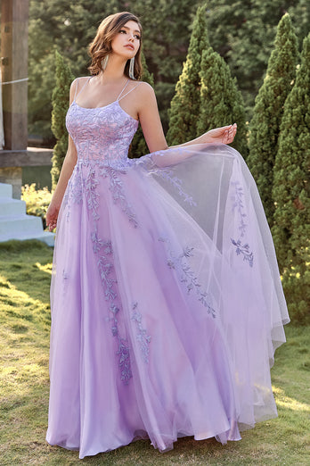 Purple Tulle Formal Dress with Appliques