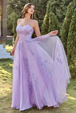 Purple Tulle Formal Dress with Appliques