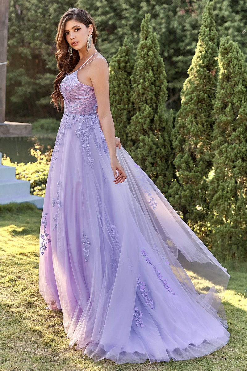 Load image into Gallery viewer, Purple Tulle Formal Dress with Appliques