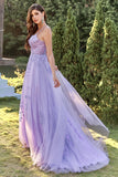 Purple Tulle Formal Dress with Appliques