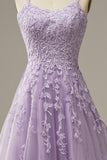 Appliques Purple Tulle Formal Dress