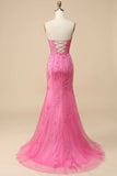 Pink Corset Sweetheart Long Lace Mermaid Formal Dress with Slit