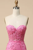 Pink Corset Sweetheart Long Lace Mermaid Formal Dress with Slit