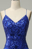 Load image into Gallery viewer, Mermaid Spaghetti Straps Royal Blue Sequins Long Formal Dress with Criss Cross Back