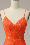 Mermaid Spaghetti Straps Orange Long Formal Dress with Split Front