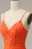 Mermaid Spaghetti Straps Orange Long Formal Dress with Split Front