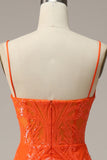 Mermaid Spaghetti Straps Orange Long Formal Dress with Split Front