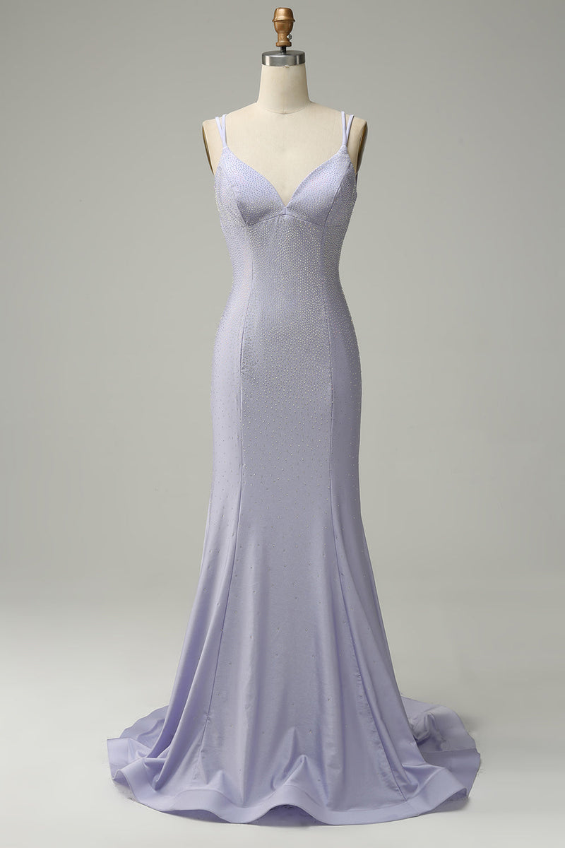 Load image into Gallery viewer, Mermaid Spaghetti Straps Lilac Long Formal Dress with Backless