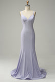 Mermaid Spaghetti Straps Lilac Long Formal Dress with Backless