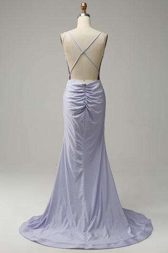 Mermaid Spaghetti Straps Lilac Long Formal Dress with Backless