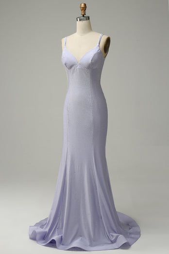 Mermaid Spaghetti Straps Lilac Long Formal Dress with Backless