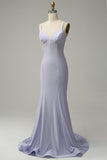 Mermaid Spaghetti Straps Lilac Long Formal Dress with Backless