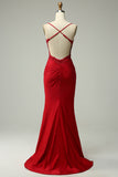 Mermaid Halter Dark Red Formal Dress with Appliques