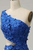 Mermaid One Shoulder Royal Blue Sequins Cut Out Formal Dress with Split Front