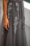 Grey Appliques Prom Dress