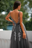 Grey Appliques Prom Dress