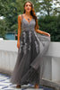 Load image into Gallery viewer, Grey Appliques Prom Dress