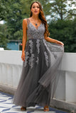 Grey Appliques Prom Dress