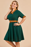 Green V Neck Swing Party Dress