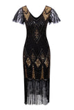 Black and Gold Flapper 1920s Sequins Dress