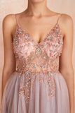 V-neck Grey Pink Tulle Dress