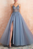 V-neck Slit Tulle Dress