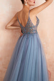 V-neck Slit Tulle Dress