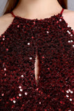 Burgundy Sequin Long Formal Dress with Slit