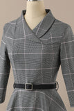 Retro Style Dark Grey Vintage Dress with Long Sleeves