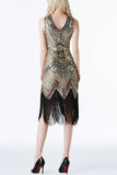 Gold Glitter Fringe 1920s Flapper Dress