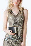 Gold Glitter Fringe 1920s Flapper Dress