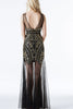 Load image into Gallery viewer, Black and Gold Sequin Long Tulle 1920s Dress