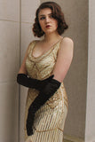 1920s Champagne Fringe Sequins Dress