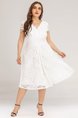 Plus Size White Midi Lace Dress