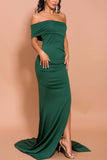 Mermaid Green One Shoulder Dress with Slit