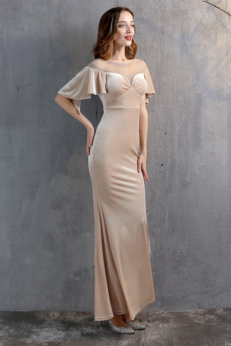 Load image into Gallery viewer, Champagne Velvet Mermaid Long Formal Dress
