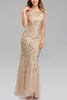 Load image into Gallery viewer, Mermaid Short Sleeves Champagne Prom Dress