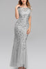 Load image into Gallery viewer, Mermaid Short Sleeves Silver Prom Dress