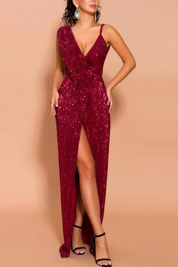 Sexy Burgundy Prom Slit Dress