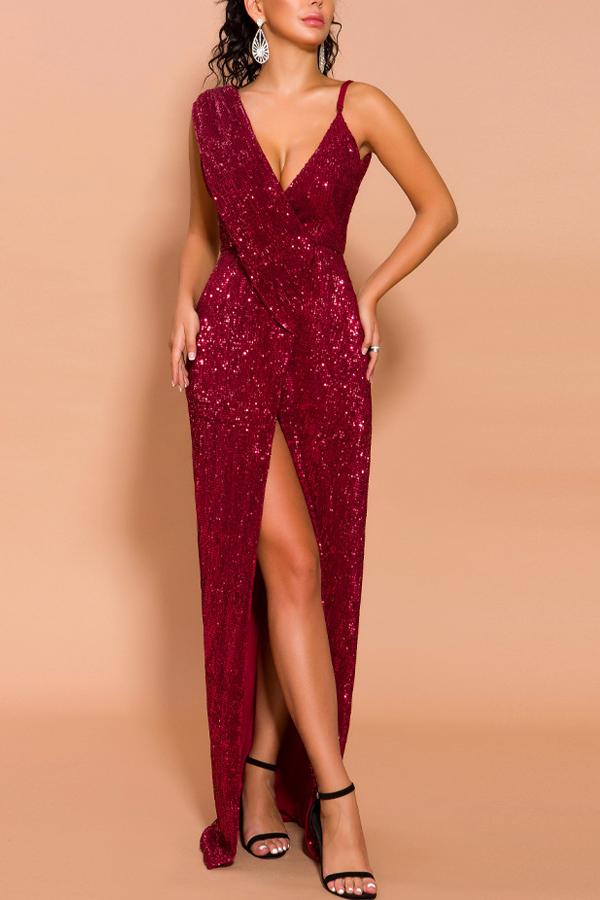 Load image into Gallery viewer, Sexy Burgundy Prom Slit Dress