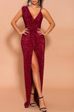 Sexy Burgundy Prom Slit Dress